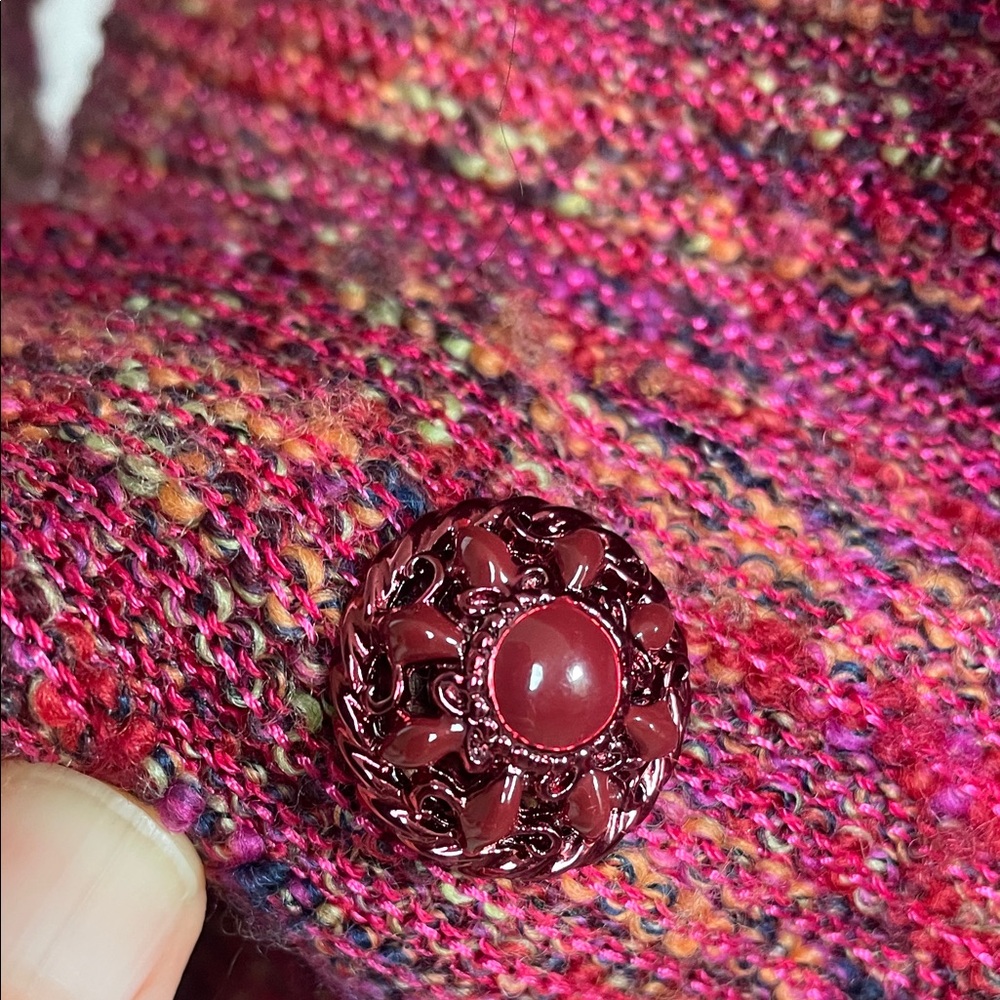 ST. JOHN couture Tweed Jacket Rich Burgundy gold crystal chain beaded fringe - Picture 14 of 17